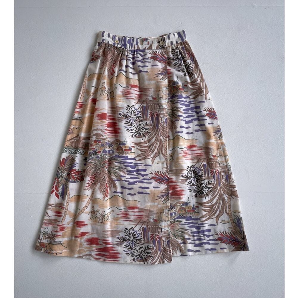 Vtg 70s Mid Eastern Landscape Full Wrap Skirt / Sz S / DIDA / Palm Trees Camels